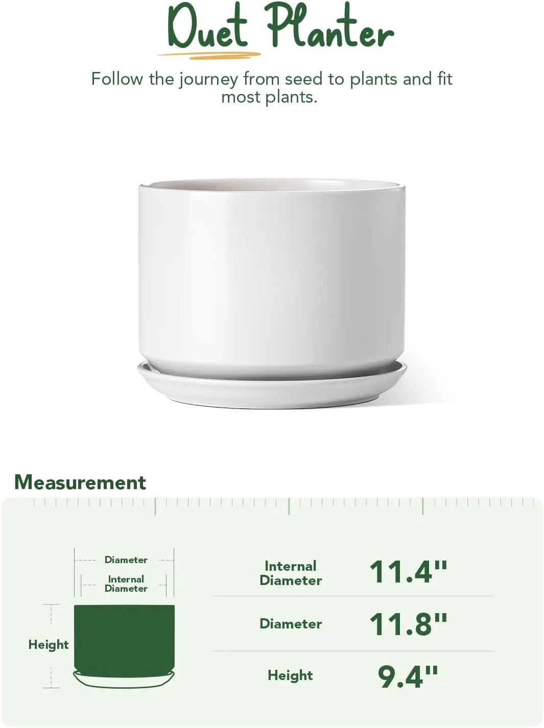 Ceramic Plant Pot With Drainage Holes Saucer For Home Office