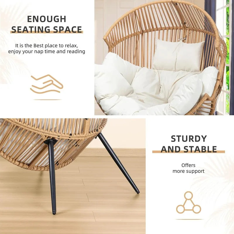 PE Rattan Wicker Egg Chair With Cushion Outdoor Patio