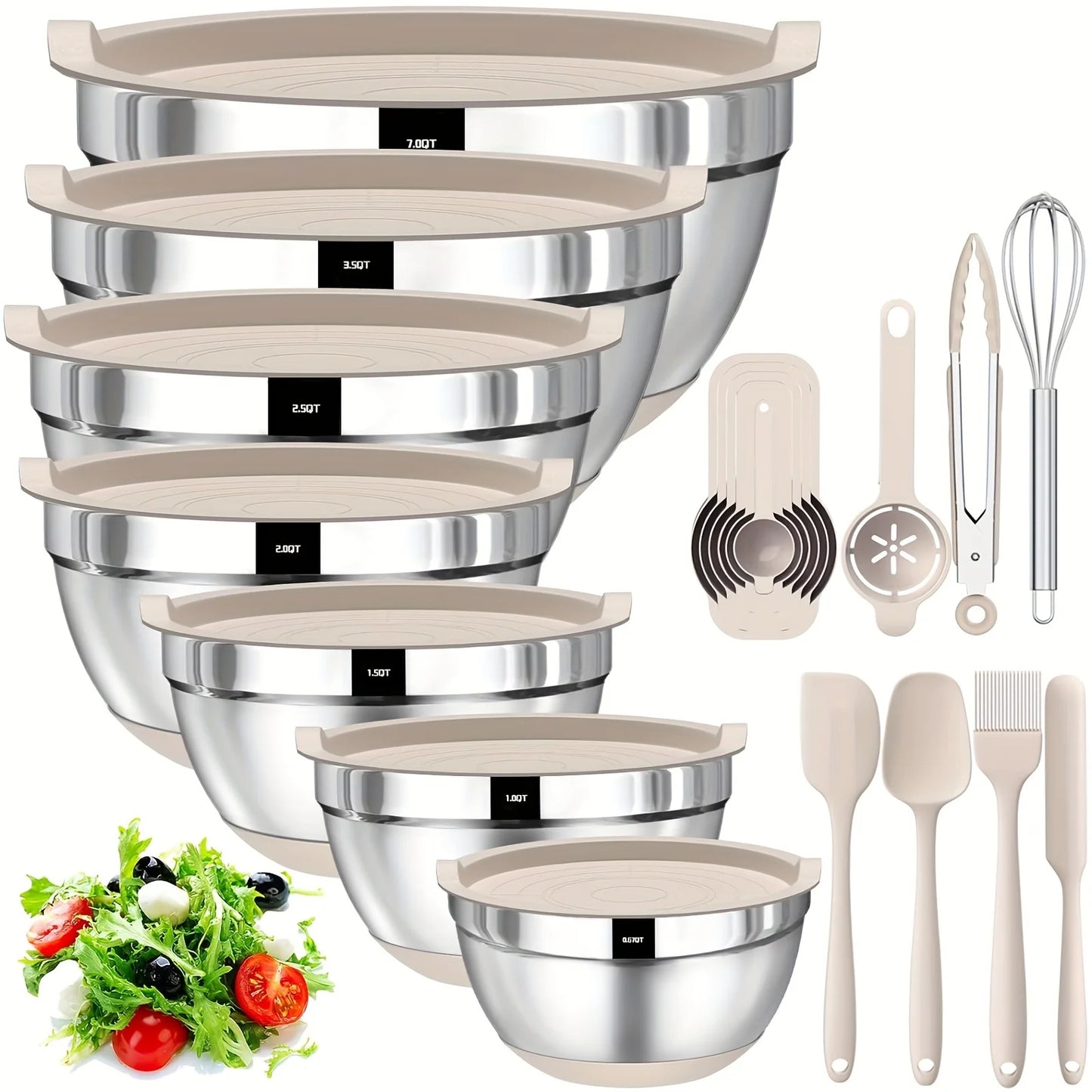 20 Piece Stainless Steel Mixing Bowls With Airtight Lids