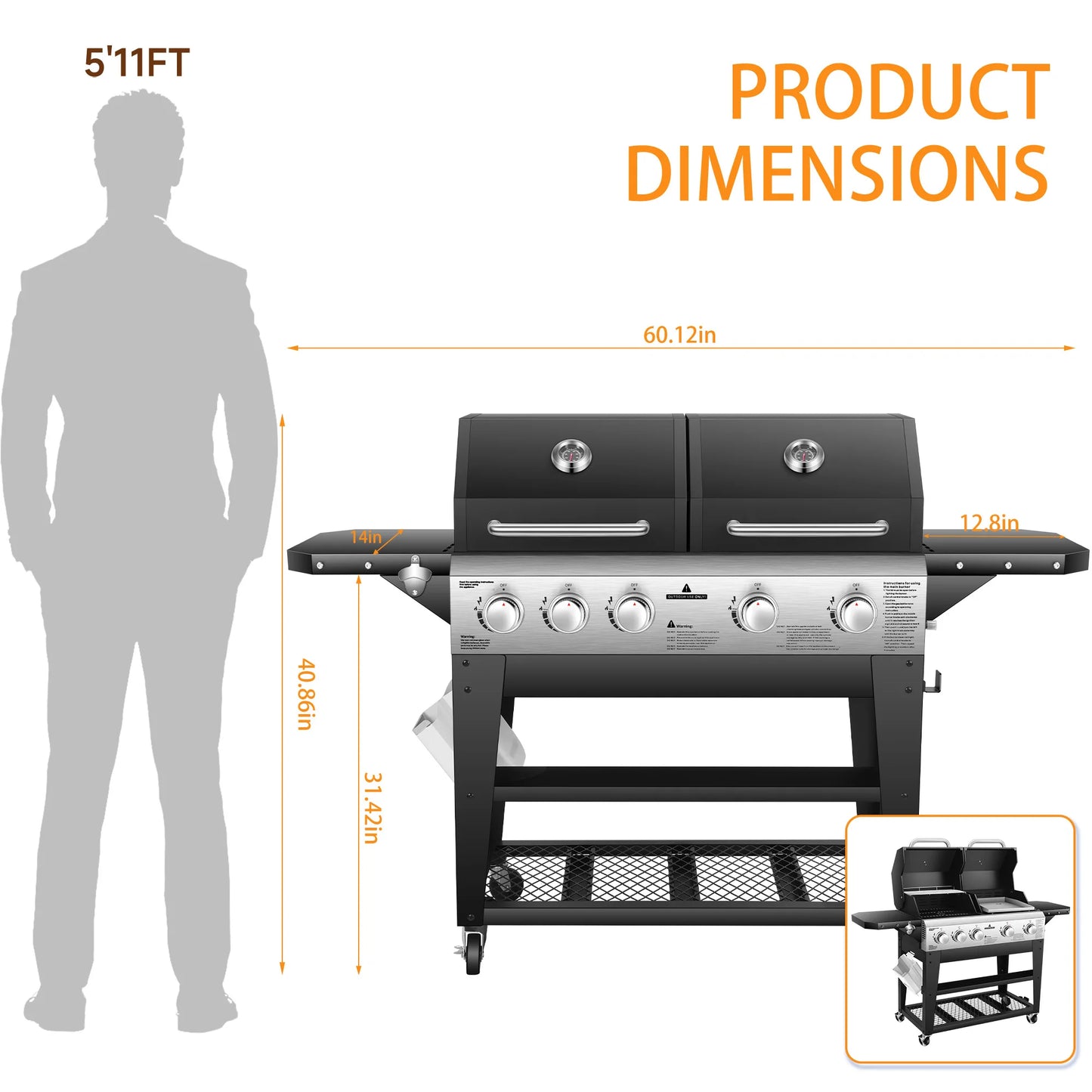 Gas Grill And Flat Top Griddle 54000 BTU Dual Cooking