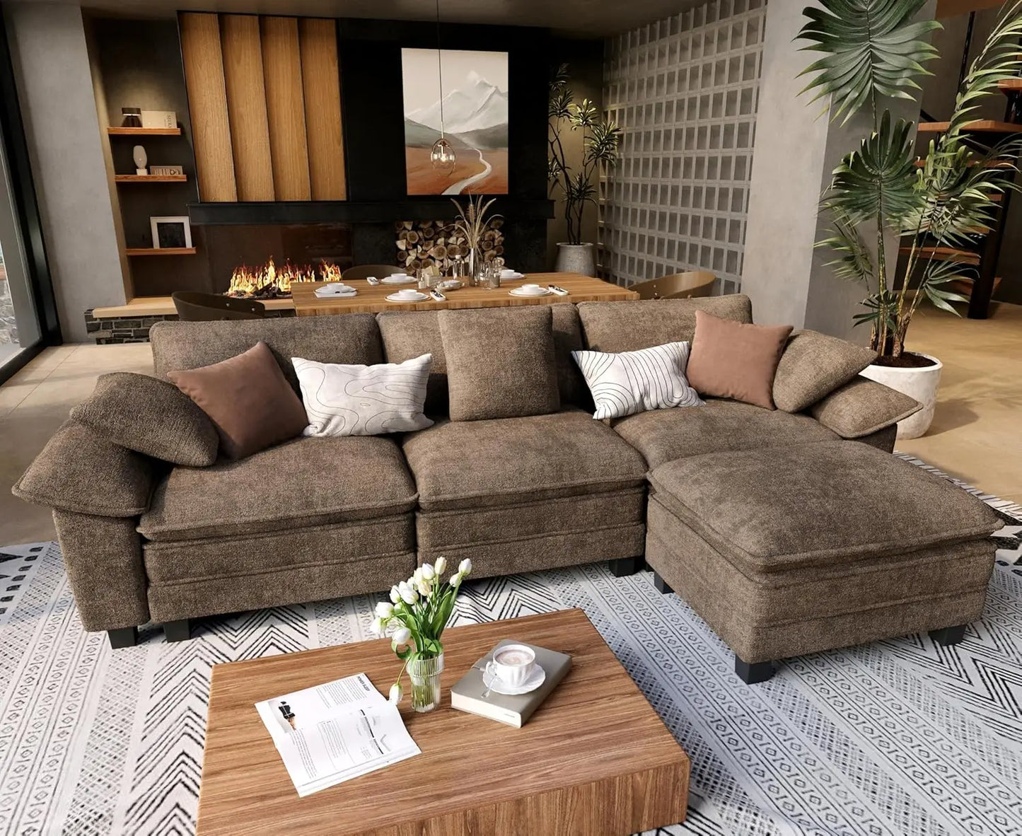 L Shaped Modular Cloud Couch Sectional Sofa With Ottoman