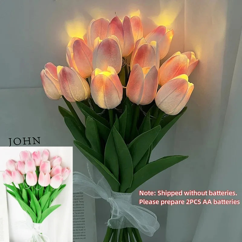 Artificial Tulips With LED Light Night Table Lamp Decor Gifts