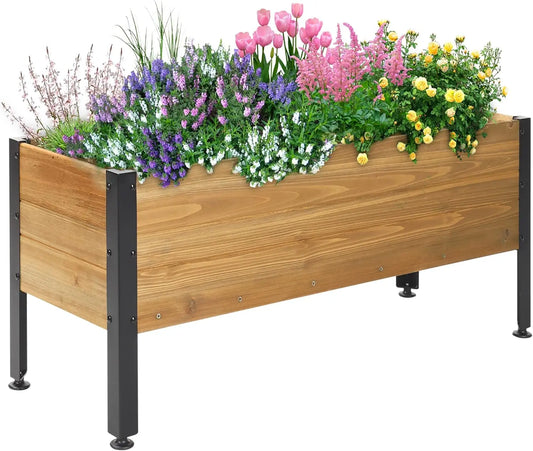 Rectangular Wooden Raised Garden Bed Planter Box For Outdoor Spaces