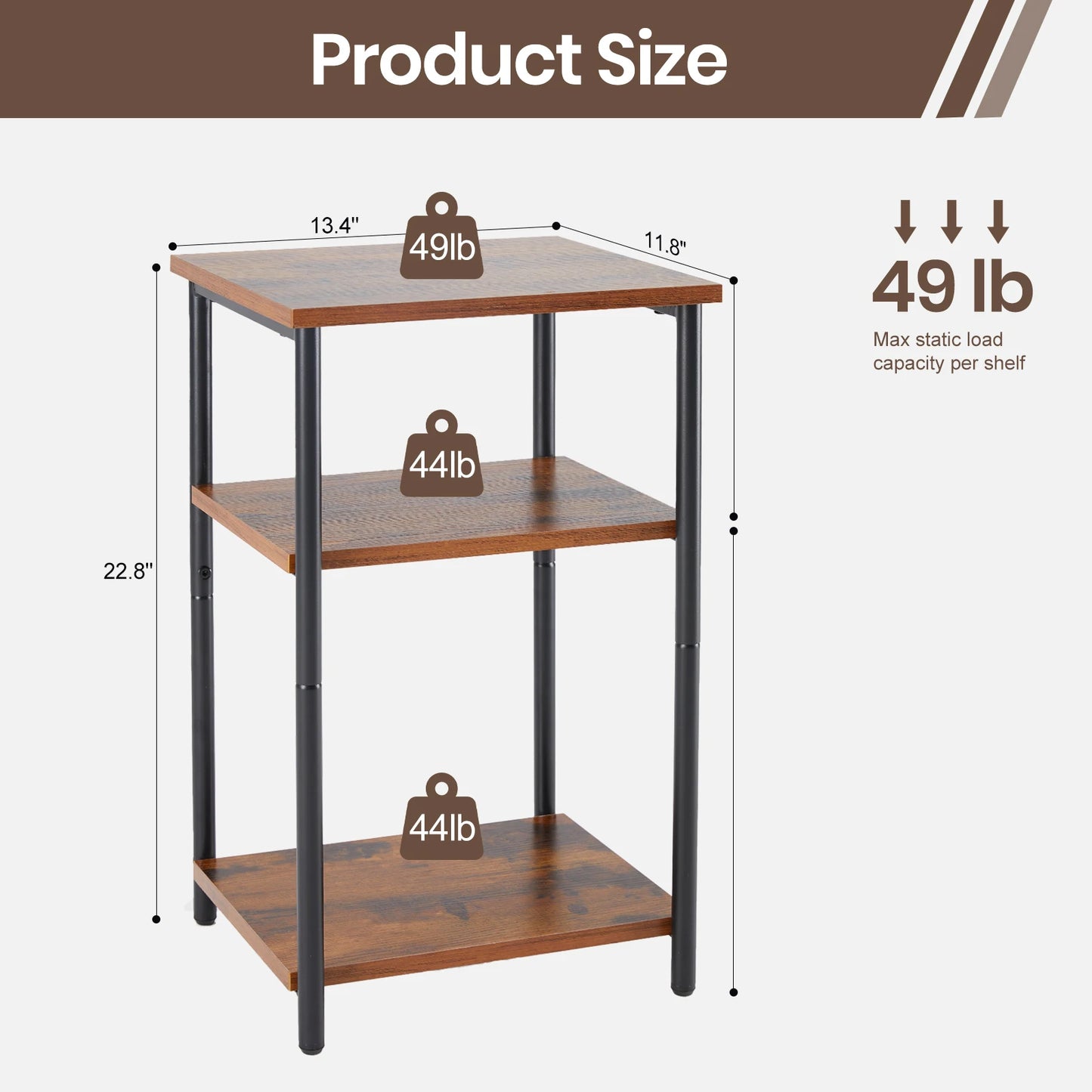 JHK 2/3-Tier End Table With Adjustable Feet Steel Frame