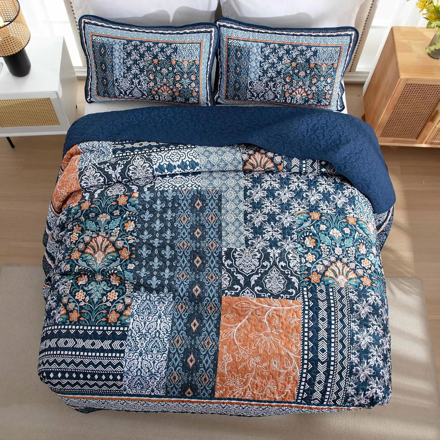 Bohemian Patchwork Quilt Set Reversible Bedspread All Seasons