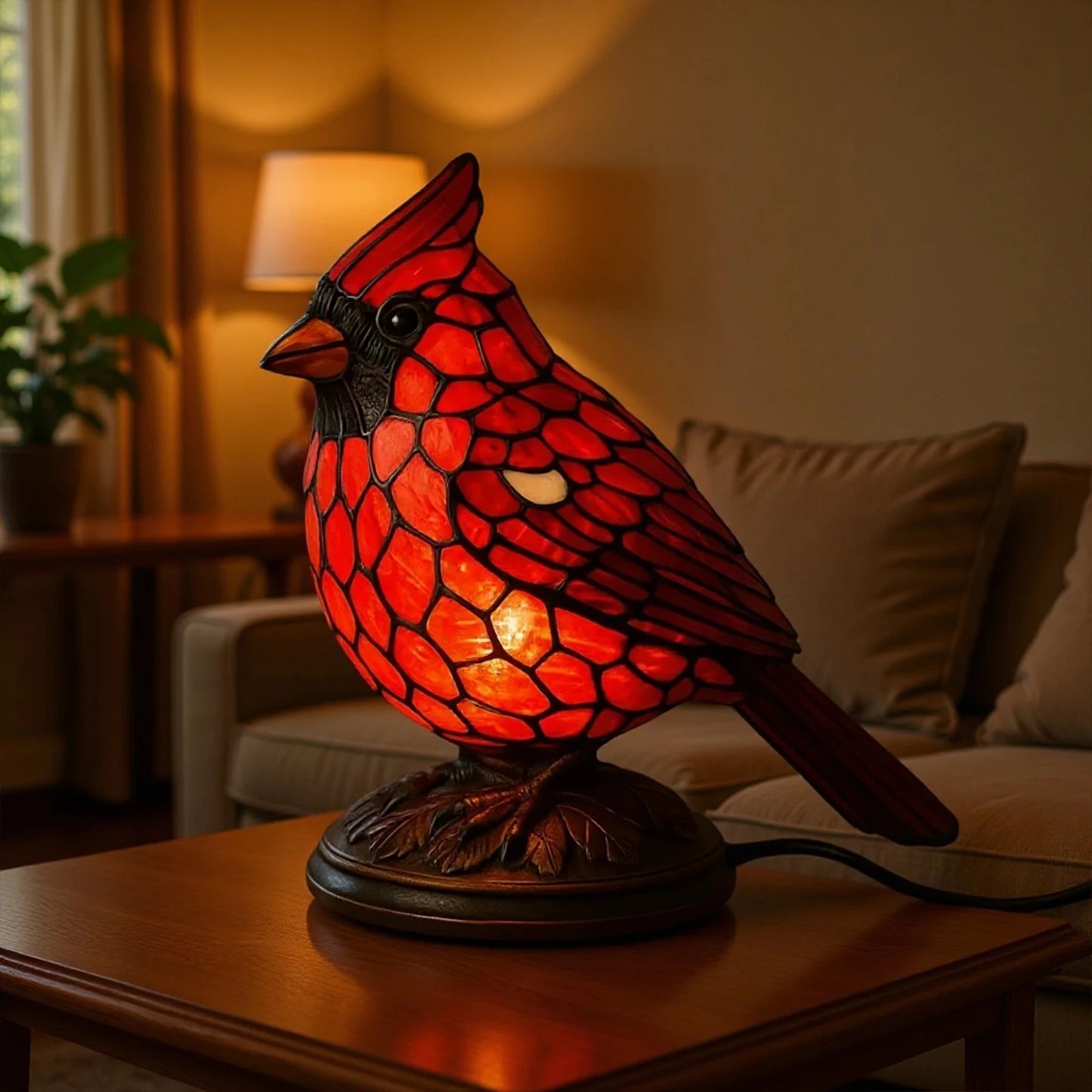 Cardinal Resin Table Lamp Christmas Bird Night Light