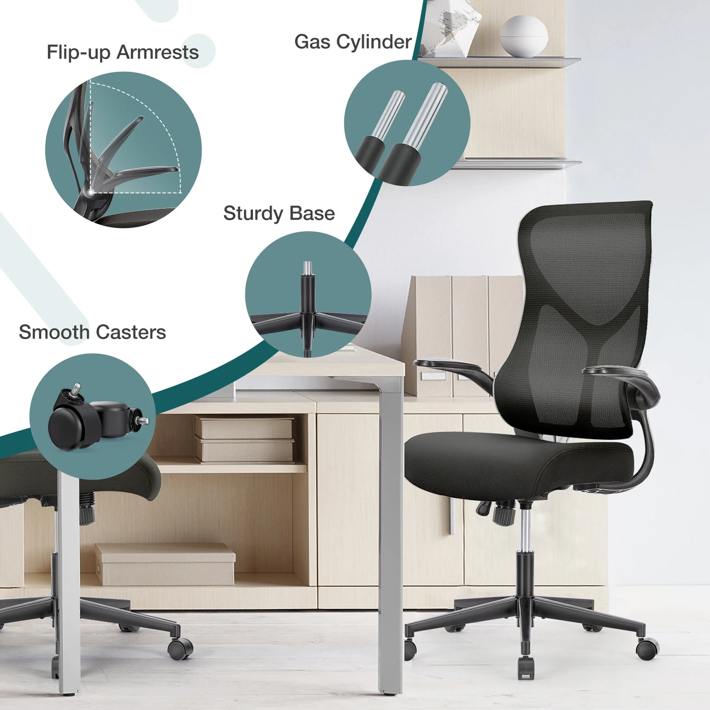 JHK Mesh Lumbar Support Ergonomic Office Chair With Armrests
