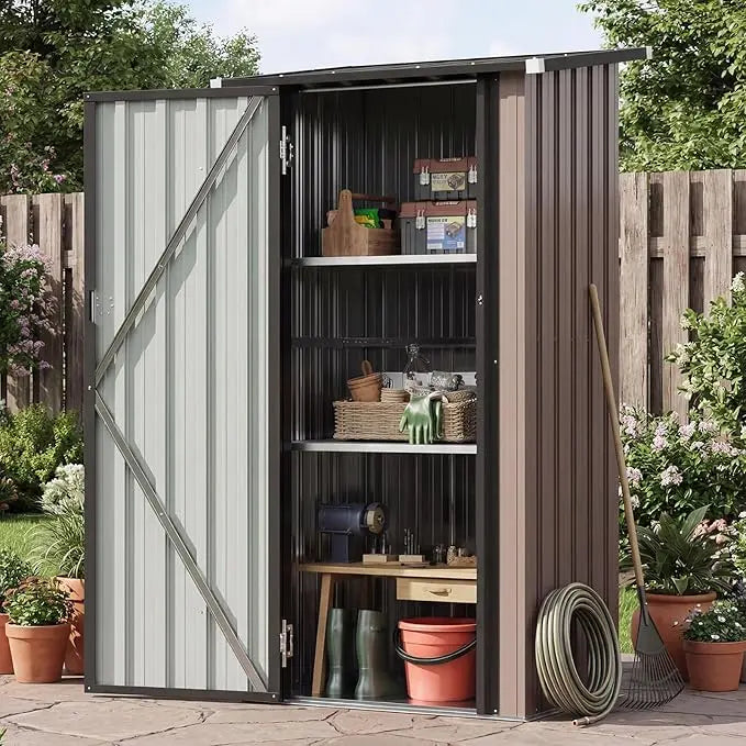 Outdoor Vertical Storage Shed With Lockable Doors And Adjustable Shelves