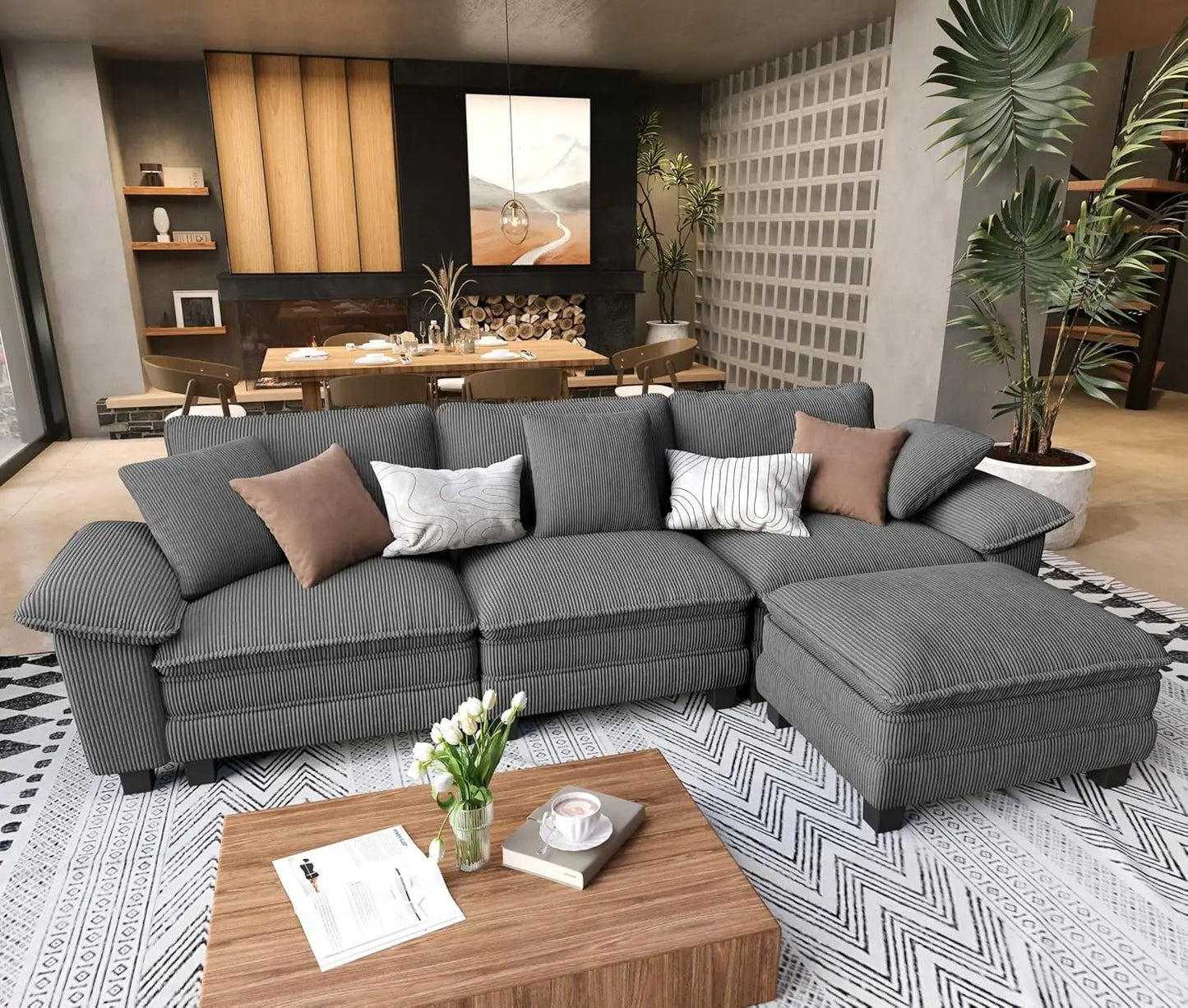 L Shaped Modular Cloud Couch Sectional Sofa With Ottoman
