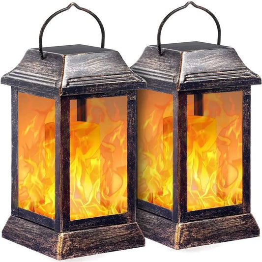 XMSJ Metal Solar Lantern Flickering Flame Outdoor Hanging Light