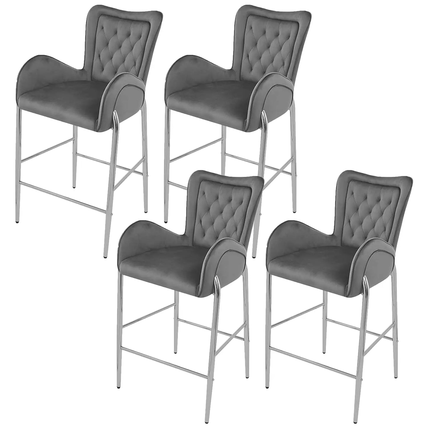 Luxury Velvet Bar Stools Set Of Four With Gold Metal Legs Counter Height