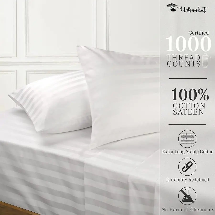 Damask Sheet Set With Striped Pattern 100 Cotton Luxury