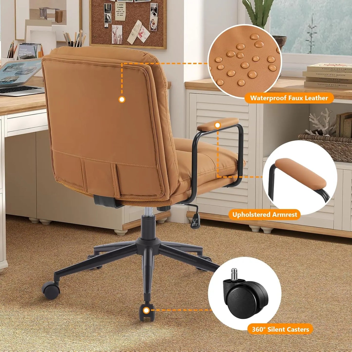 Leather Home Desk Chair Ergonomic Executive Office Chair With Wheels