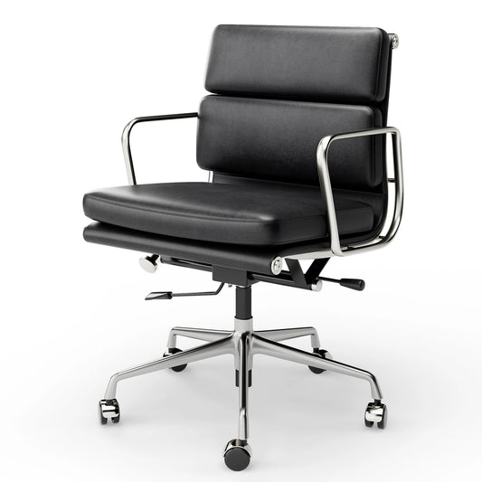 Furgle Mid Back Genuine Leather Ergonomic Office Chair With Lumbar Support