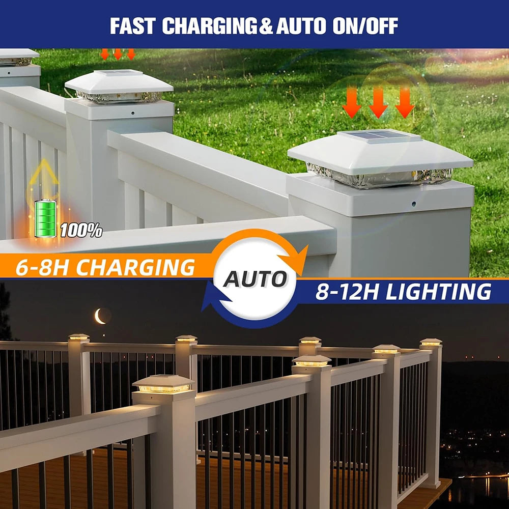 Six Pack Solar Post Cap Lights Warm White Outdoor Posts