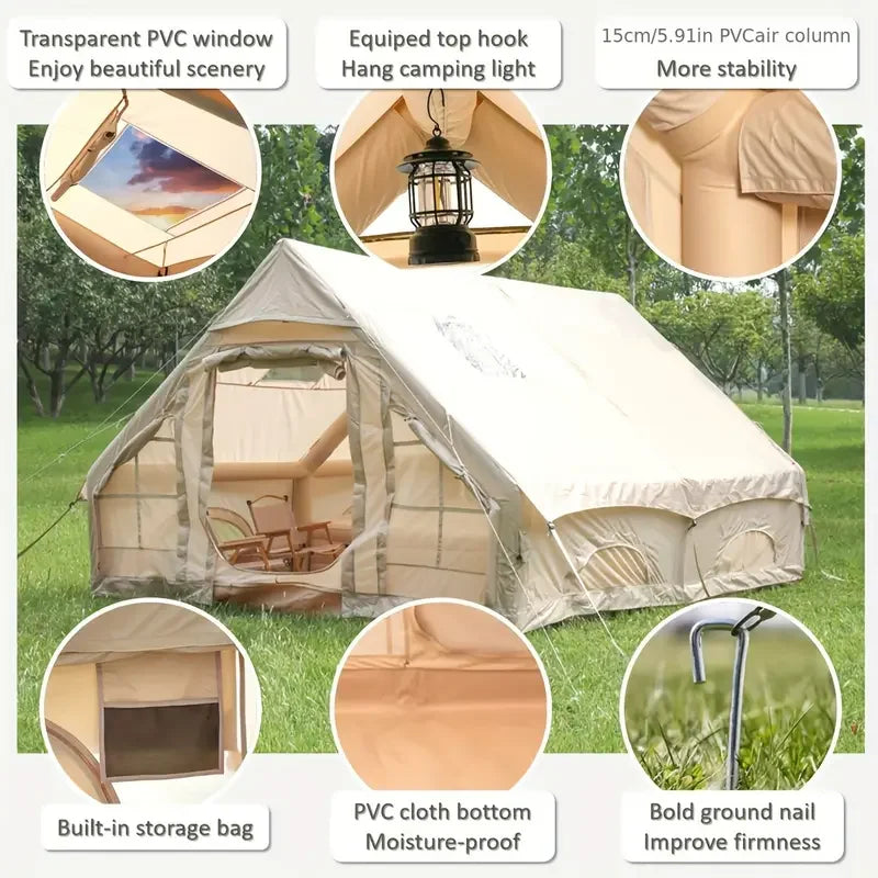 Glamping Inflatable Tent For 8 To 10 People With Hand Pump