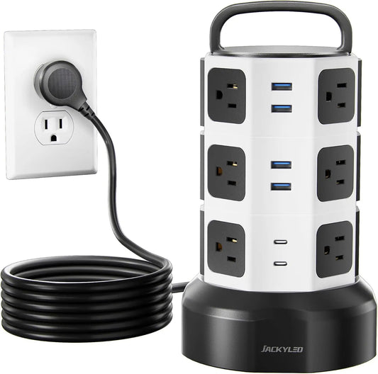 Retractable Power Strip Tower With 12 Outlets And USB Ports