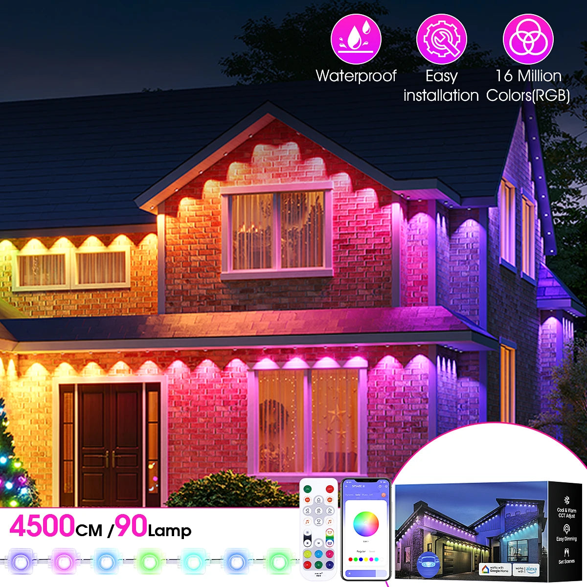 Aiopp RGBIC Permanent Outdoor Lights IP67 Waterproof LED String
