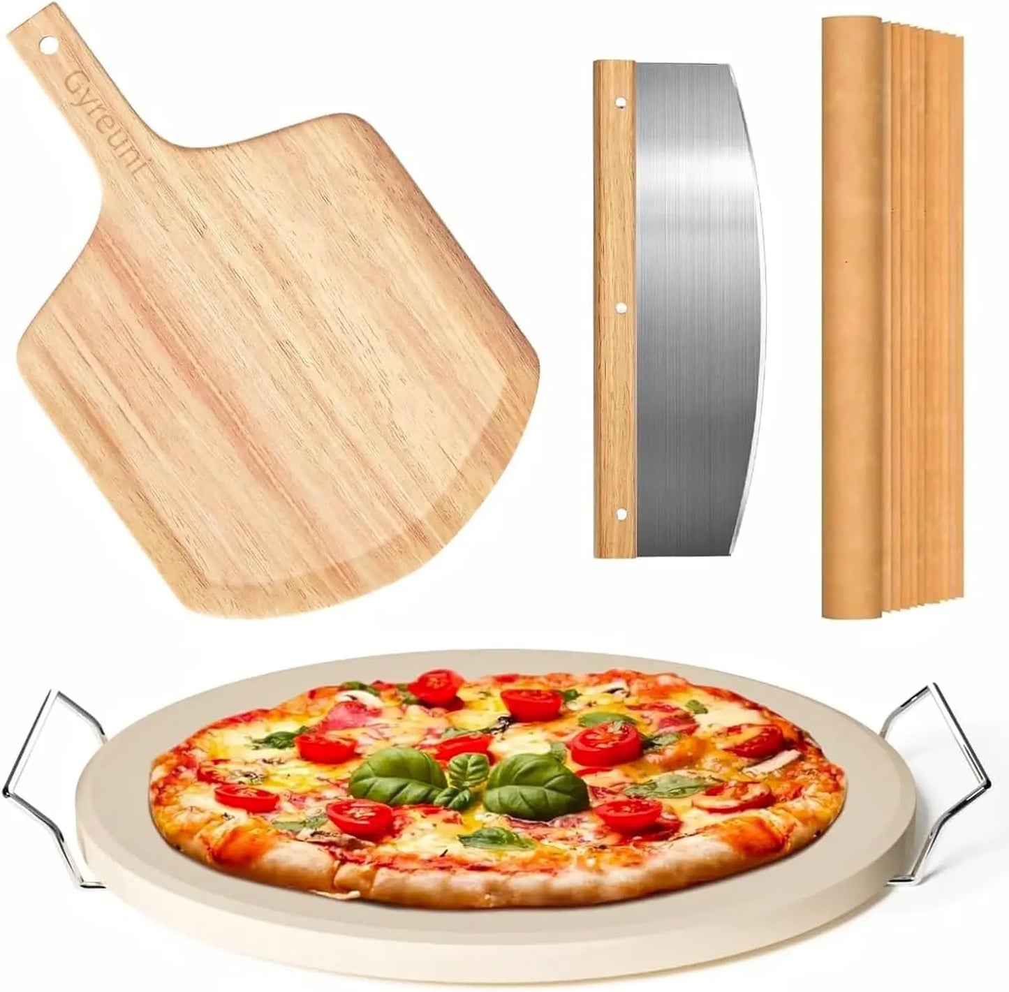 Pizza Stone Set With Rack Cutter And Oven Grill Accessories