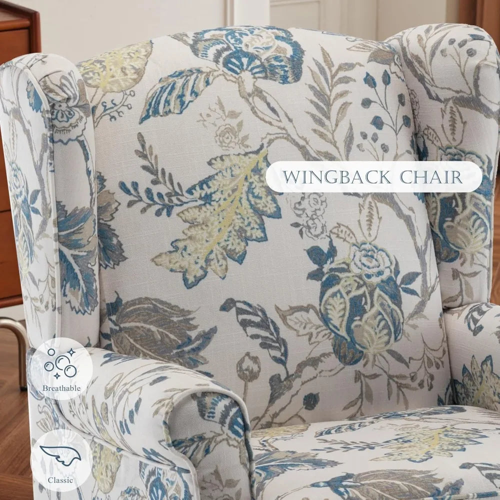 Floral Accent Chair High Back Upholstered Armchair For Living Room