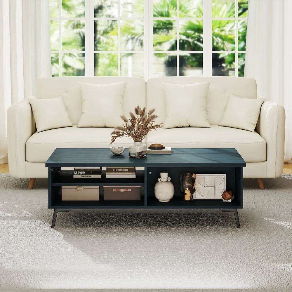 Rectangular Center Table With Storage Shelves For Living Room