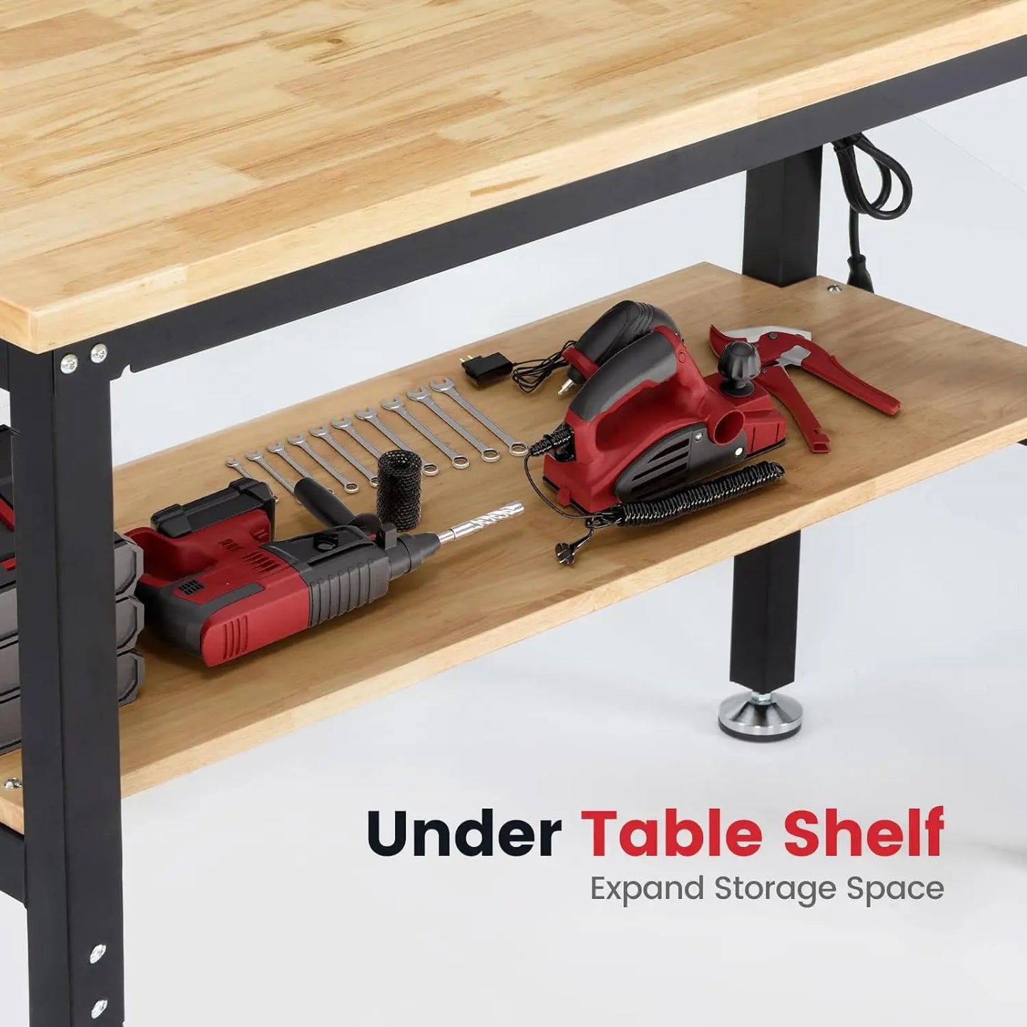 Adjustable Height Workbench With Storage Power Outlets Pegboard
