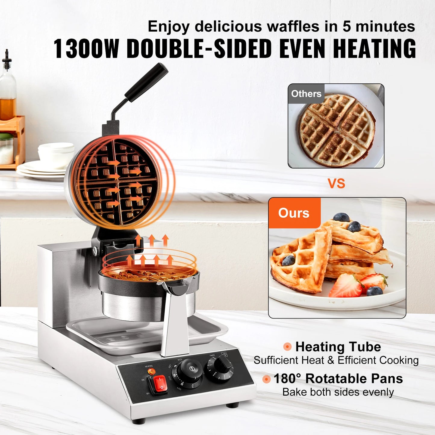 SucceBuy Electric Waffle Maker Stainless Steel Nonstick
