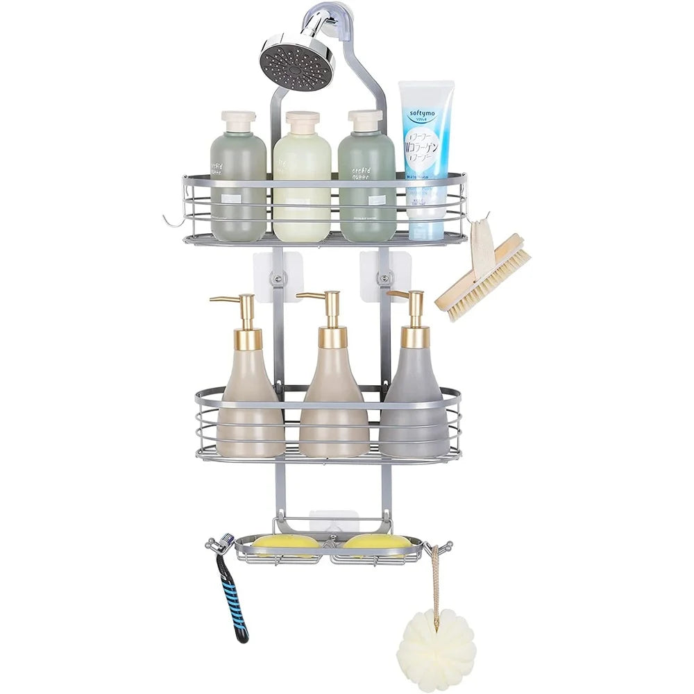 Overhead Shower Caddy Rack With Hooks And Soap Holder