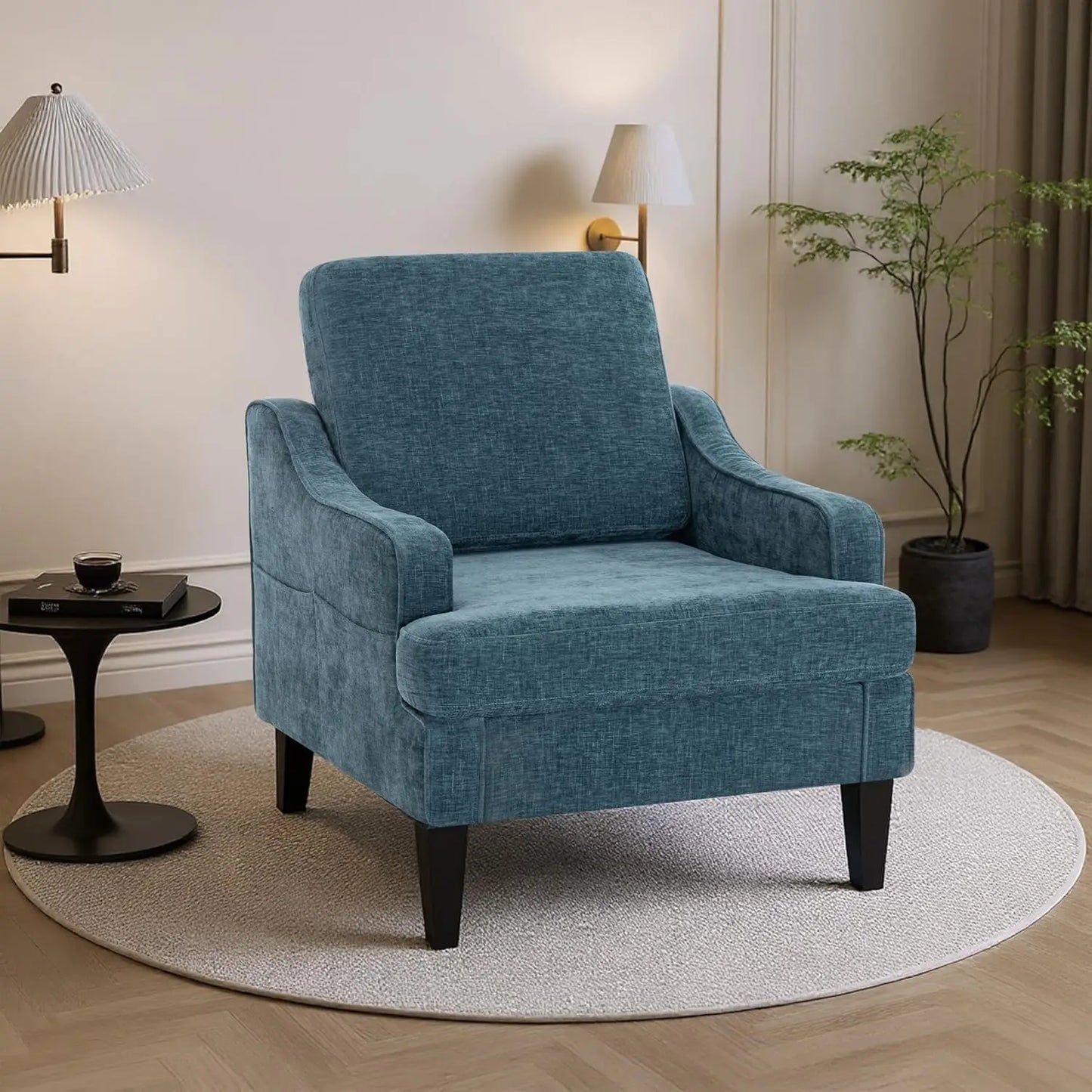 MOYU Accent Chairs Set Of 2 Mid Century Upholstered Armchairs Chenille