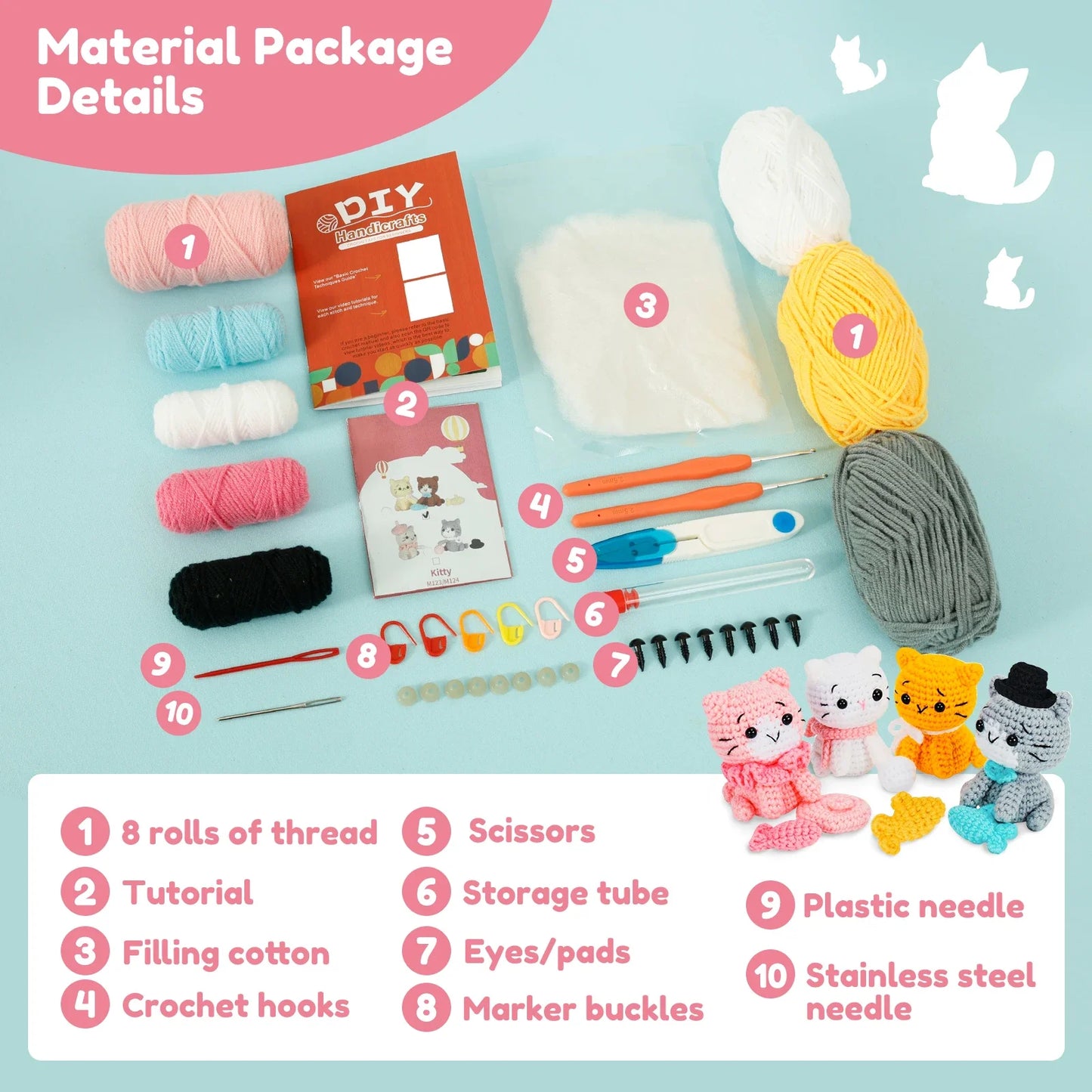 Beginner Cat Crochet Kit With Accessories And Tutorial Included