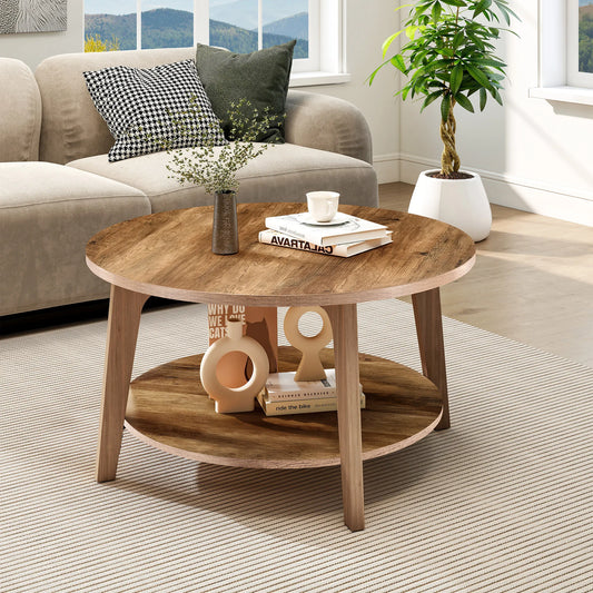 JHK Round Coffee Table With Storage And Anti Slip Feet