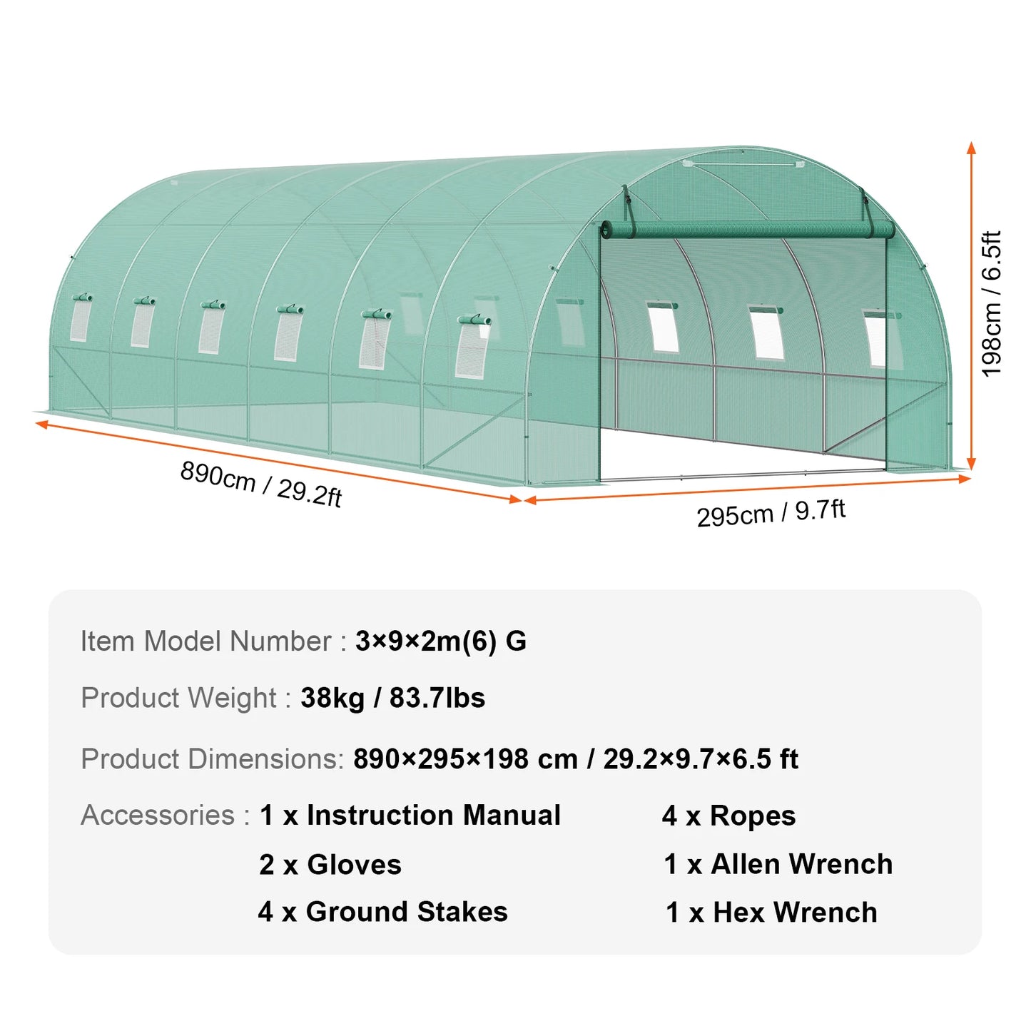 SucceBuy Walk In Tunnel Greenhouse With Steel Frame PE Cover