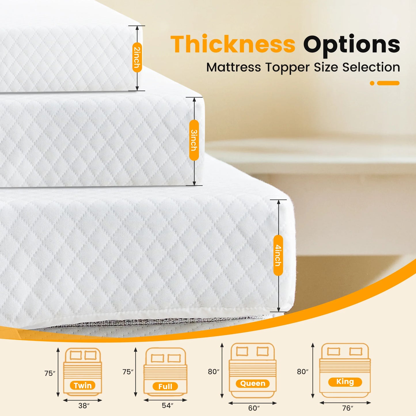 JHK Gel Memory Foam Mattress Topper With Fabric Cover Cooling