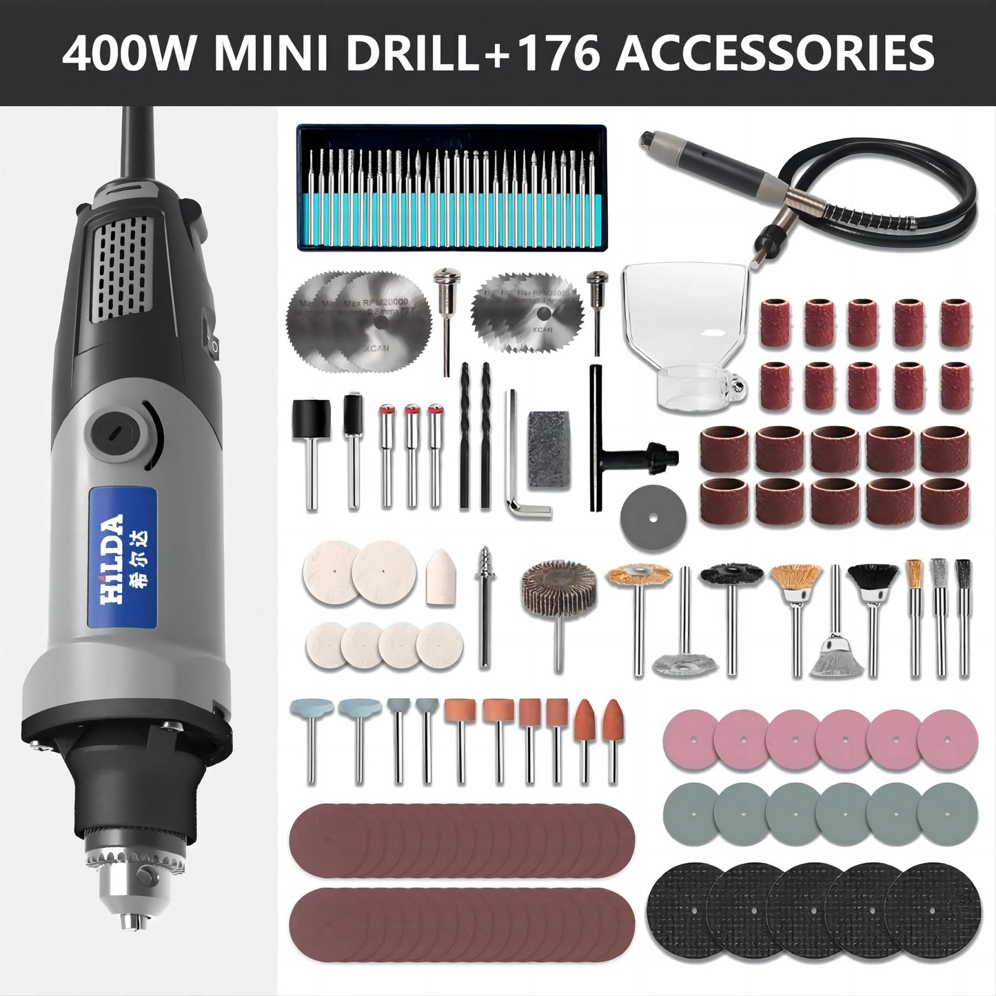 HILDA 500W Rotary Tool Kit With Cutting Sanding Engraving Attachments
