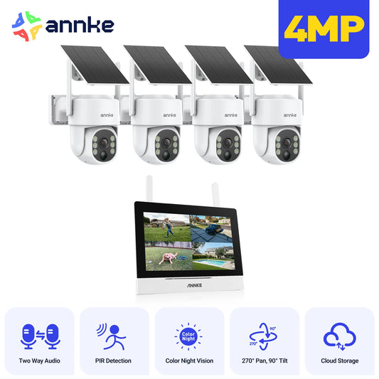 ANNKE 4-Camera Solar Wireless 4MP Surveillance Kit With Monitor