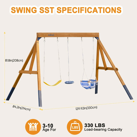 Robotime Robud 3-In-1 Playground Wooden Swing Set Backyard