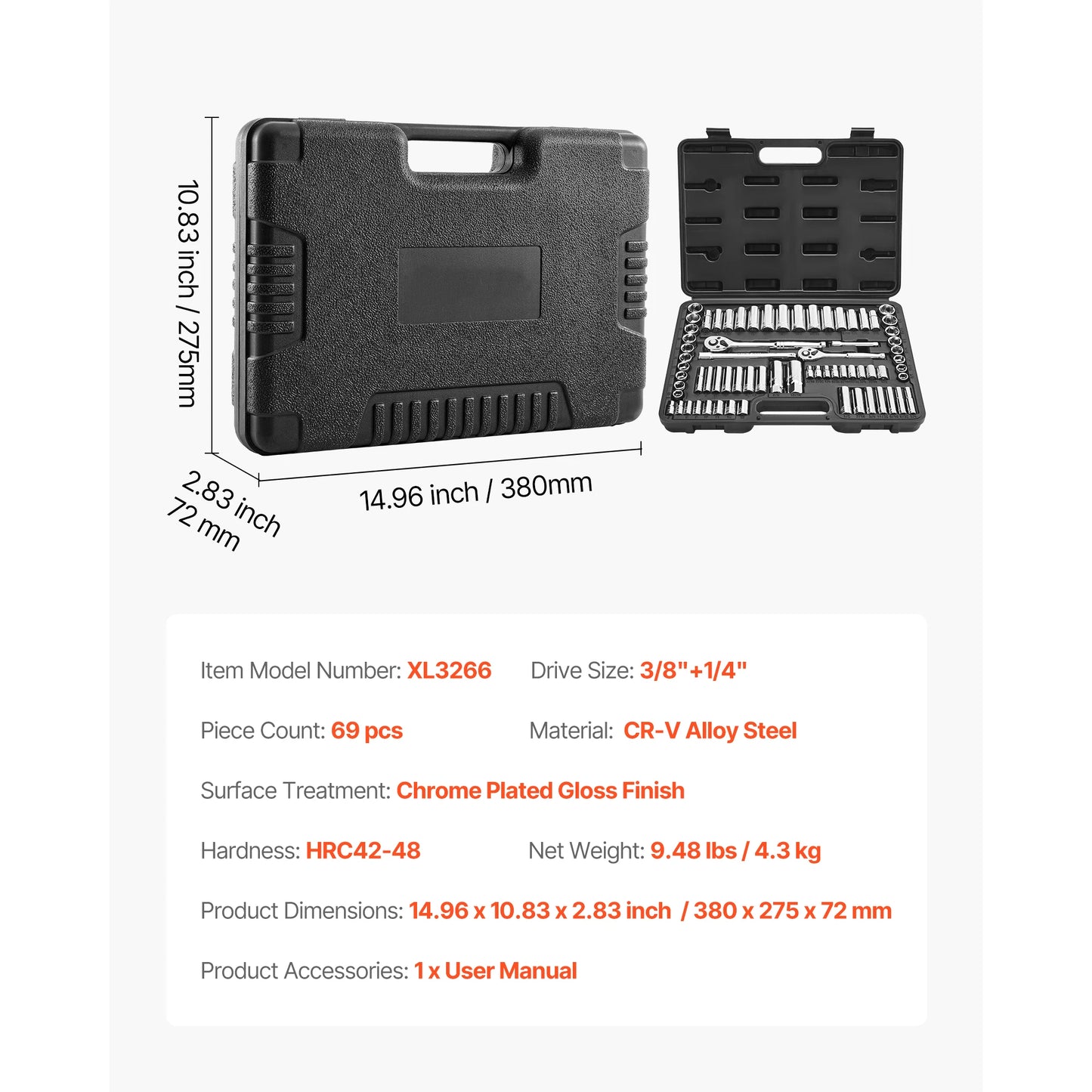 SucceBuy 86 Piece Socket Set SAE And Metric With Ratchet