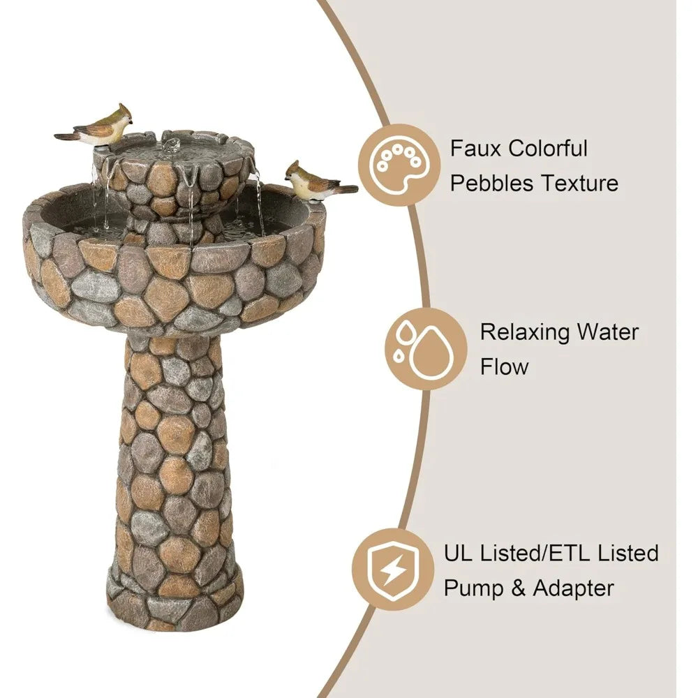 Stone Like Outdoor Water Fountain With Birds Freestanding Garden Decor