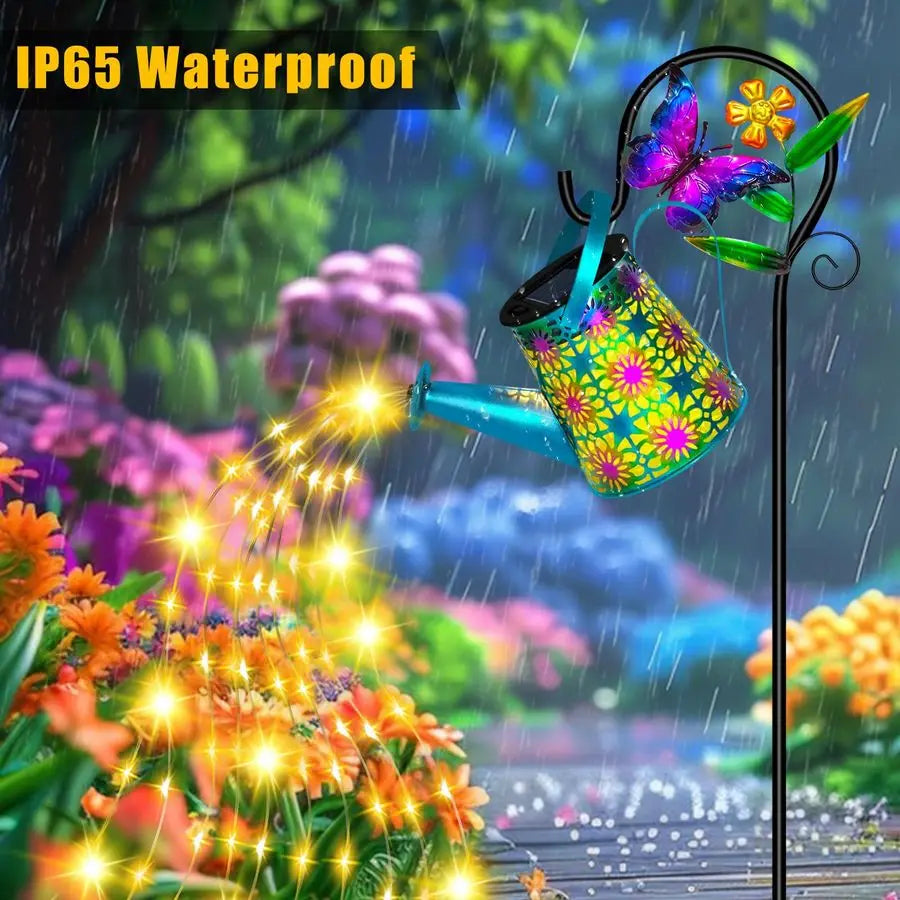 Solar Watering Can With Lights Butterfly Lantern Hanging Garden Decor