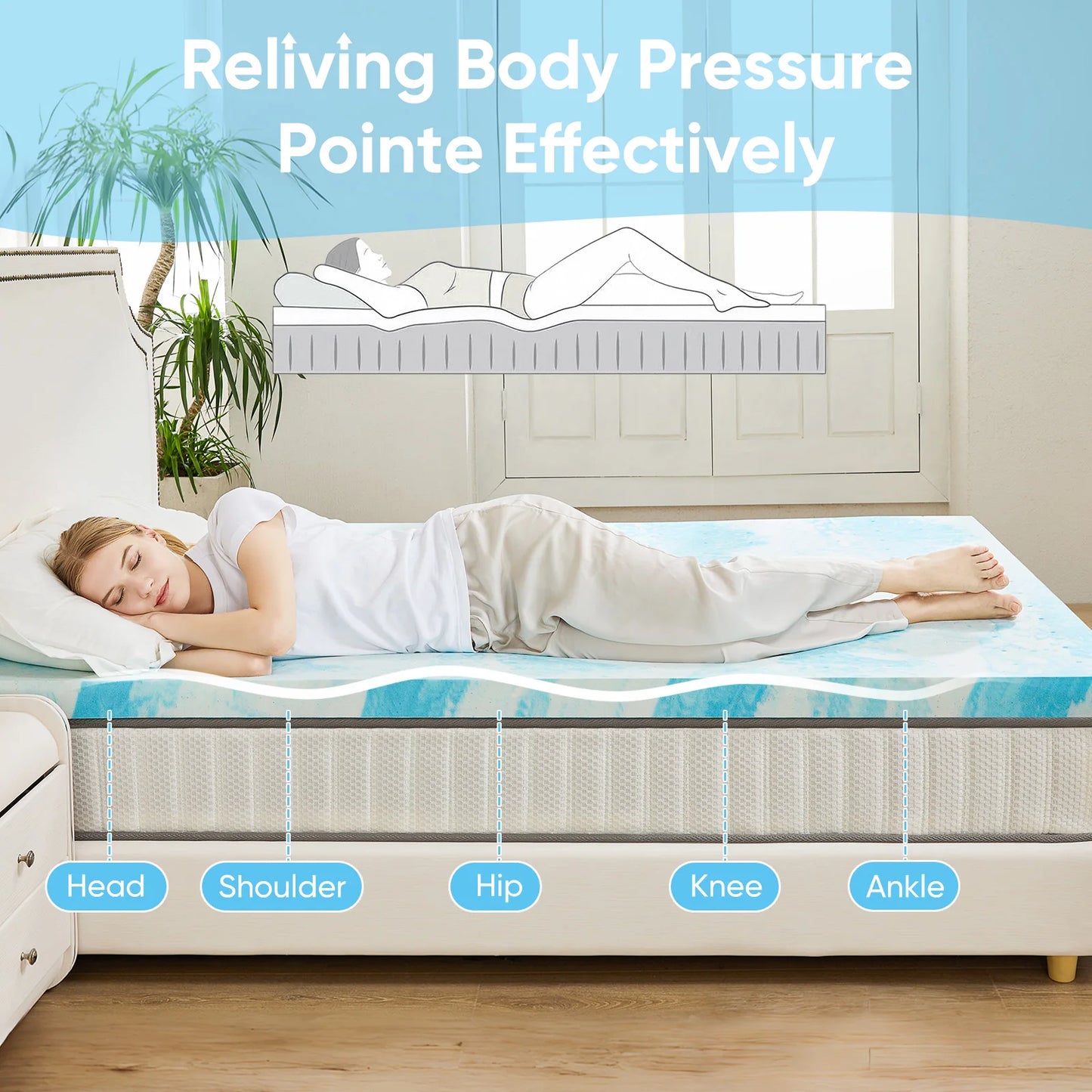 JHK Gel Memory Foam Mattress Topper Cooling For Bedroom Comfort