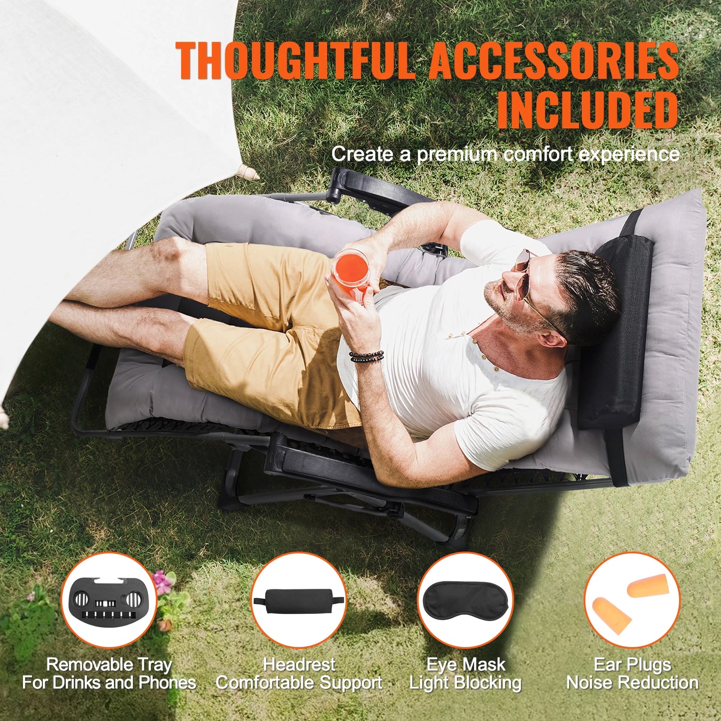 SucceBuy Zero Gravity Chair With Adjustable Recline Footrest Cupholder