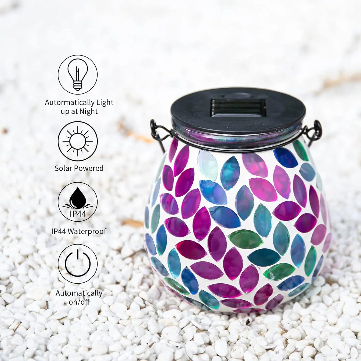 XMSJ Mosaic Solar Lanterns Outdoor Glass Hanging Lights