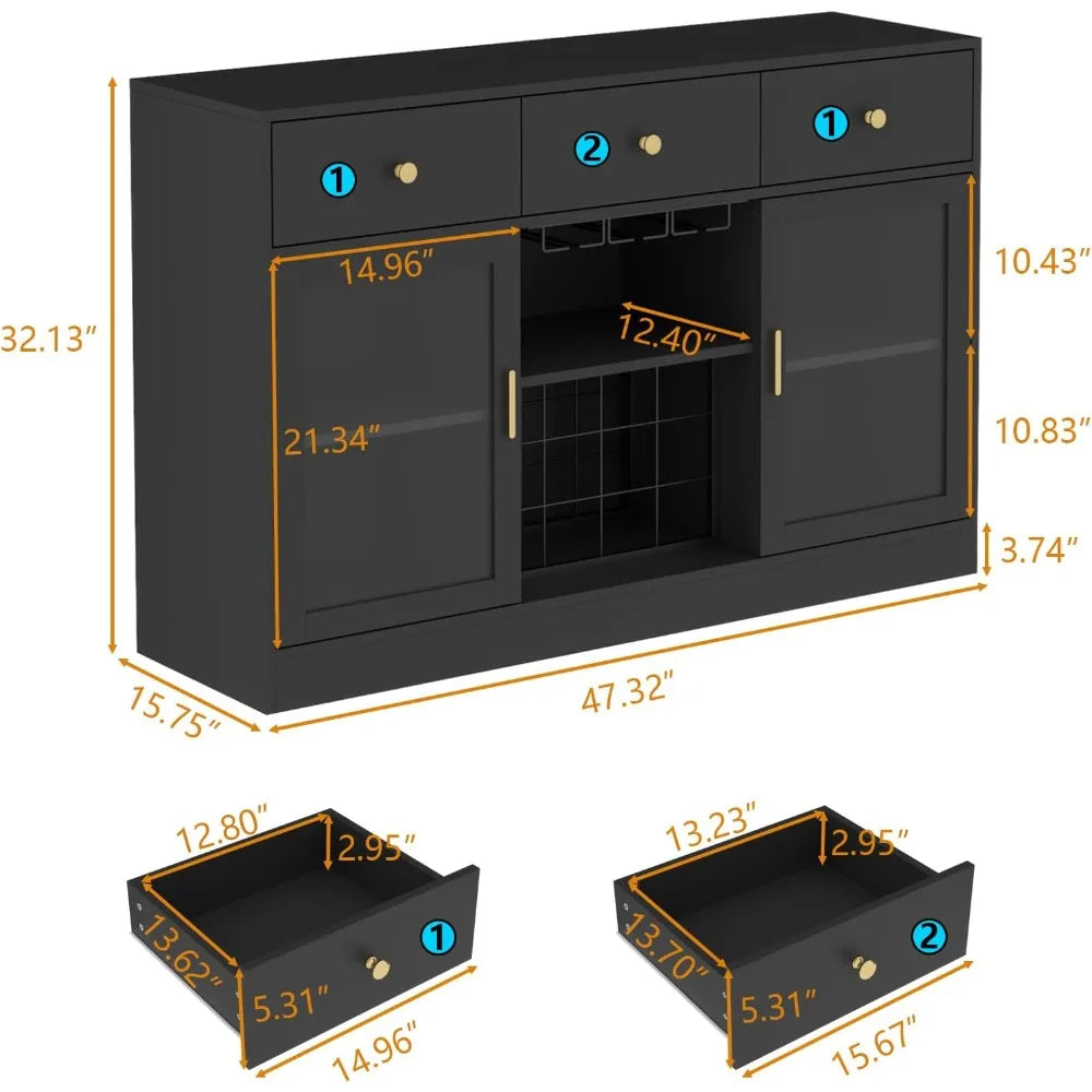 MKDK Wine Bar Cabinet with LED Light and Glass Rack