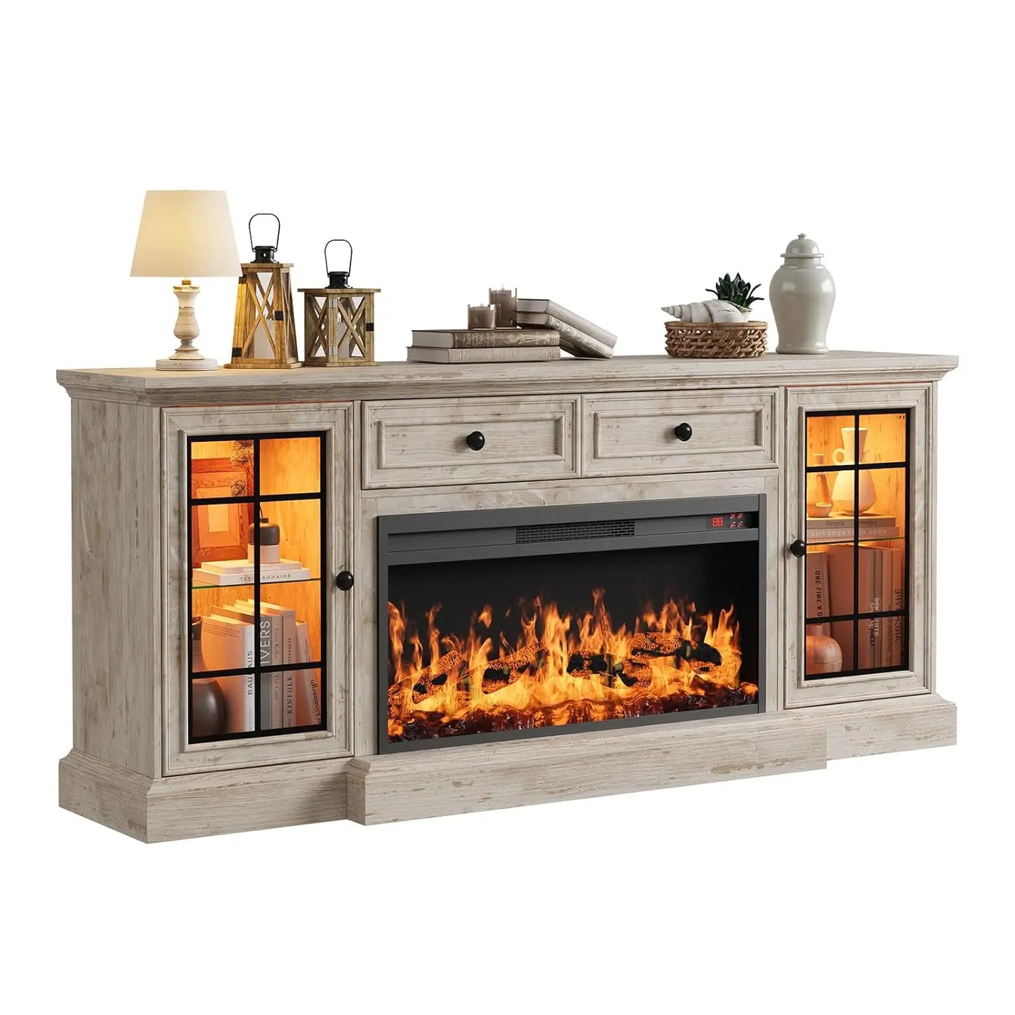 Contemporary TV Stand With Electric Fireplace And LED Lights