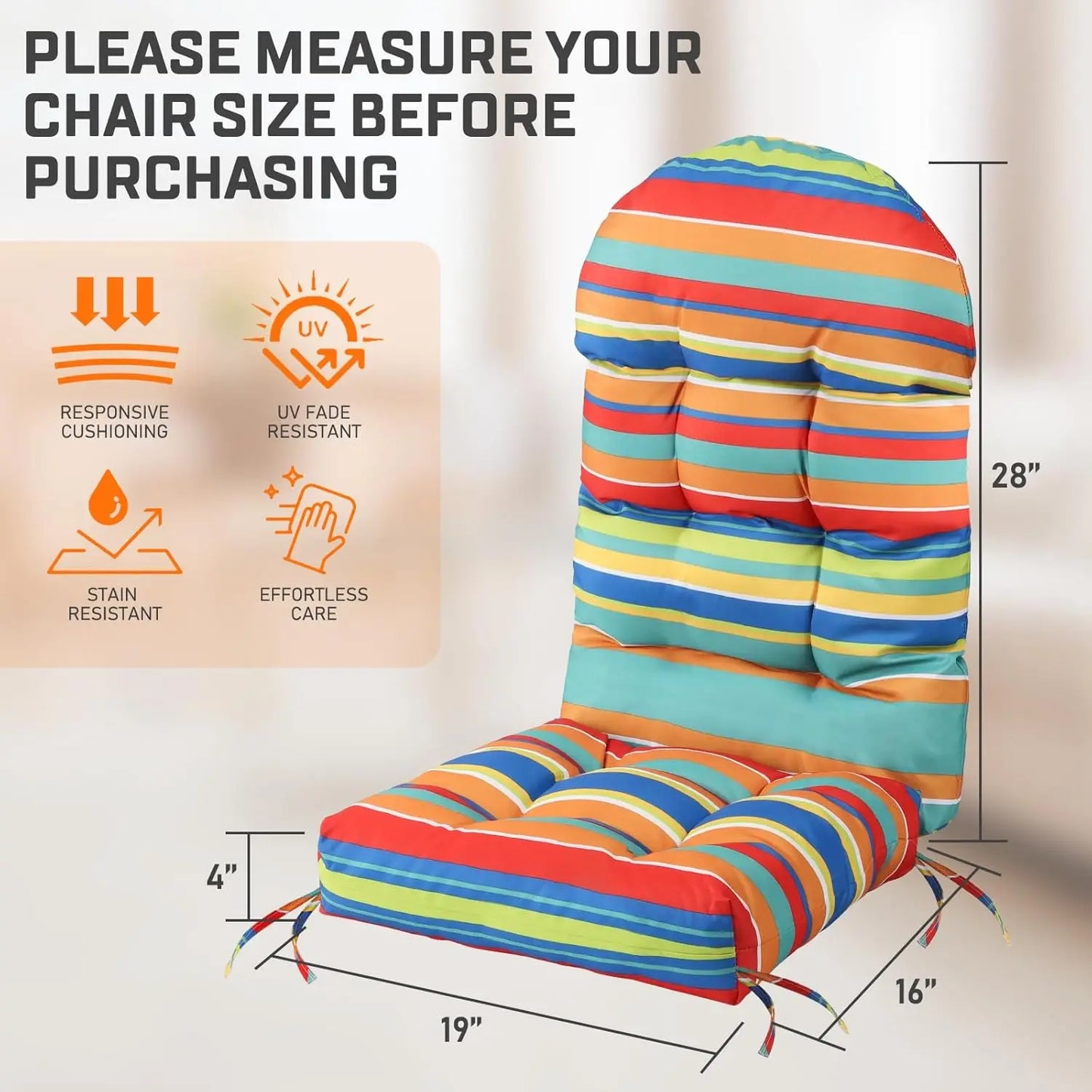 Thick Waterproof Adirondack Chair Cushions Set Of 2 With Ties