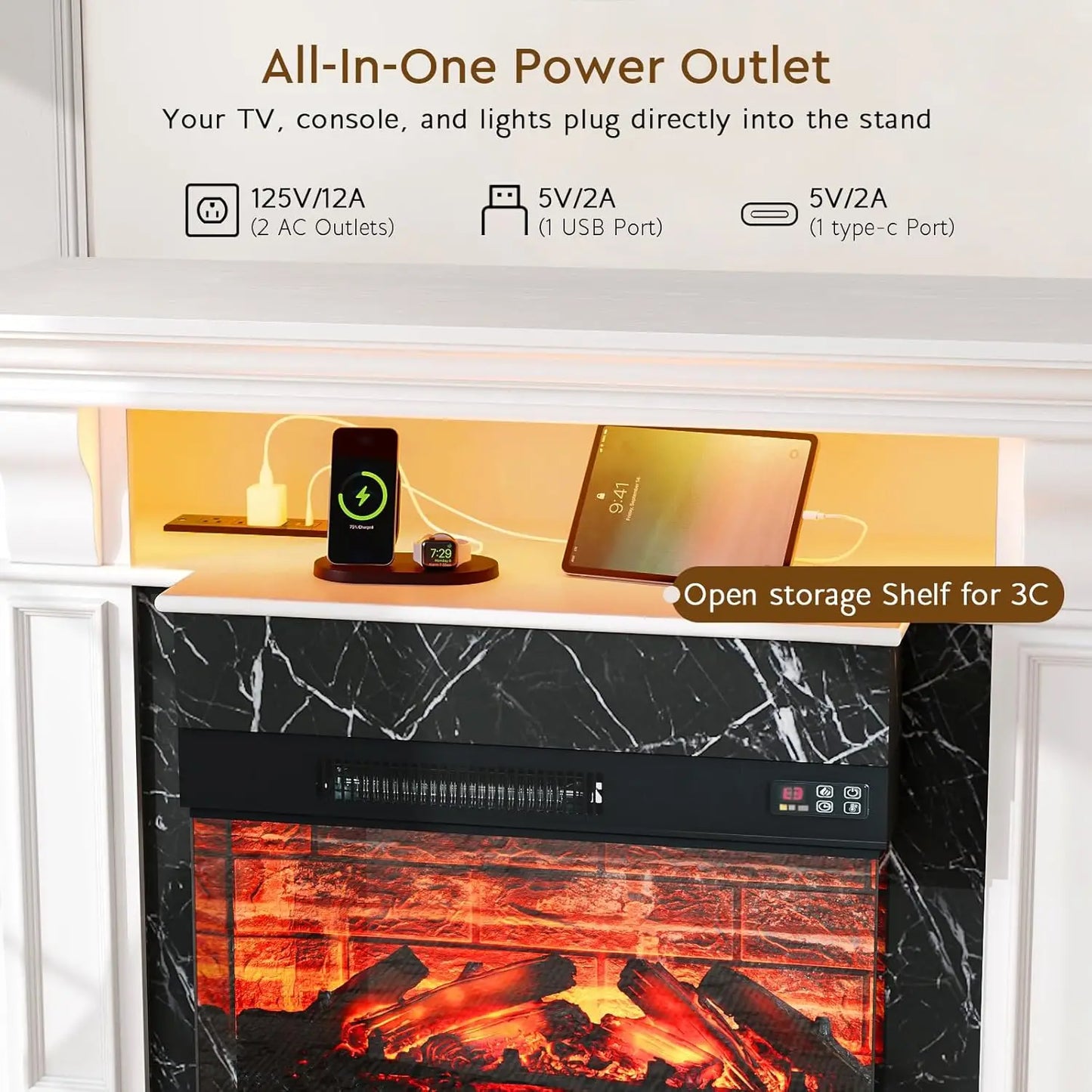 Electric Fireplace TV Stand With LED Mantel Console