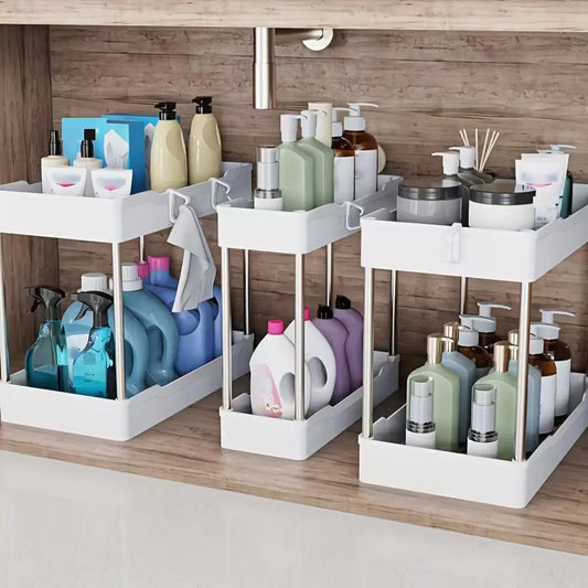 Under Sink Organizers Double Tier Racks For Bathroom And Kitchen Storage