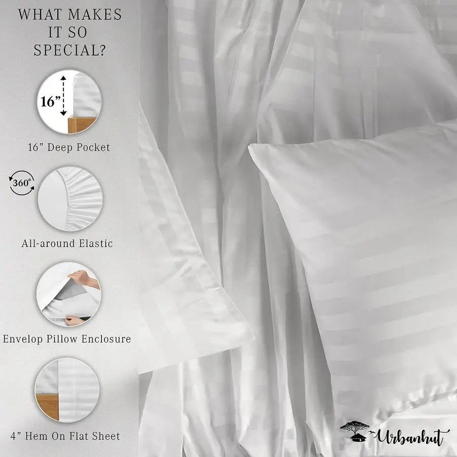 Damask Sheet Set With Striped Pattern 100 Cotton Luxury