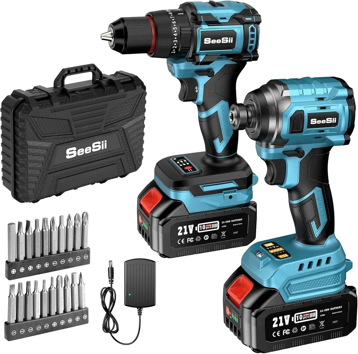 Seesii 21V Max Cordless Drill And Impact Driver Combo Kit