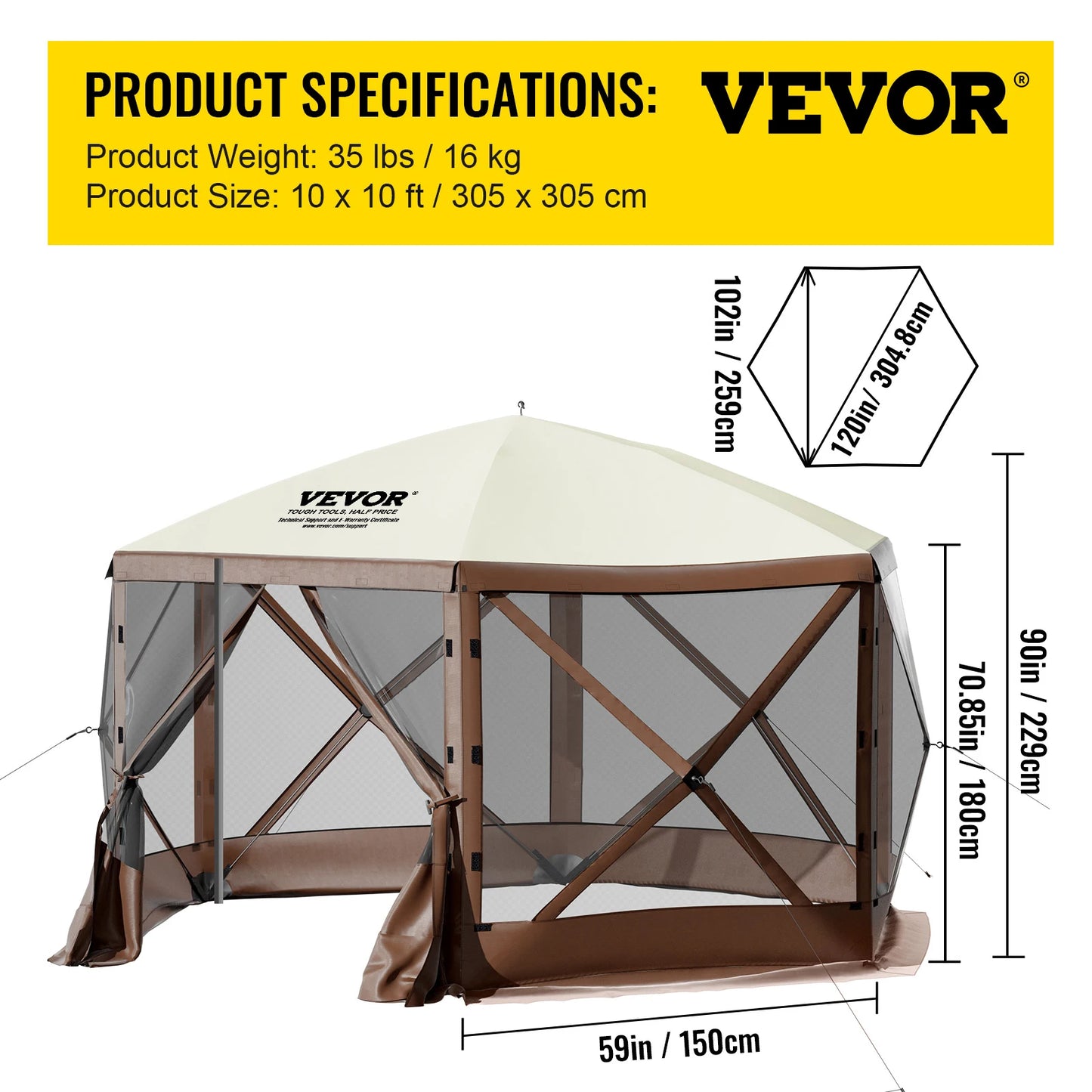 SucceBuy Pop Up Camping Gazebo Canopy Shelter Six Sided